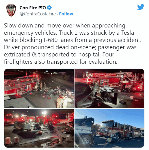 惨！特斯拉Model S疑似失速撞上消防车：司机死亡 车被压扁