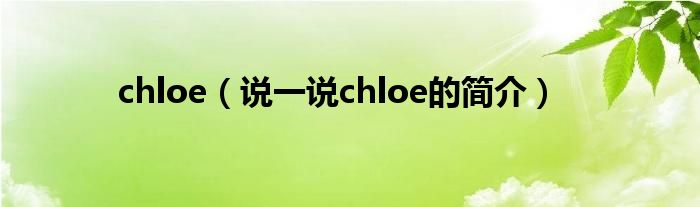 chloe（说一说chloe的简介）