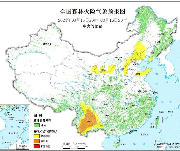 2024年3月16日森林火险气象预报：山东广西四川等部分地区森林火险气象等级较高
